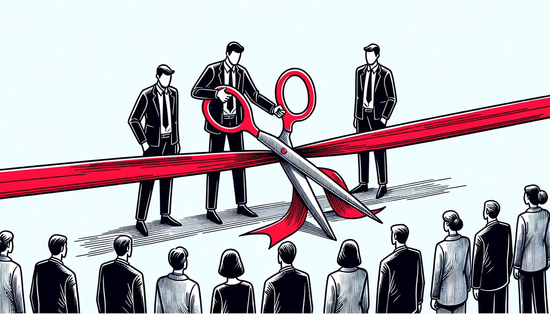 an illustration of a group of people at a ribbon cutting ceremony