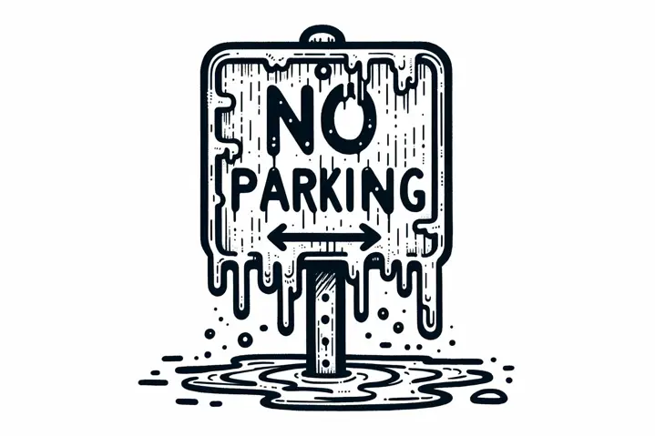 Doodle of a melting no parking sign, symbolizing end of winter parking rules