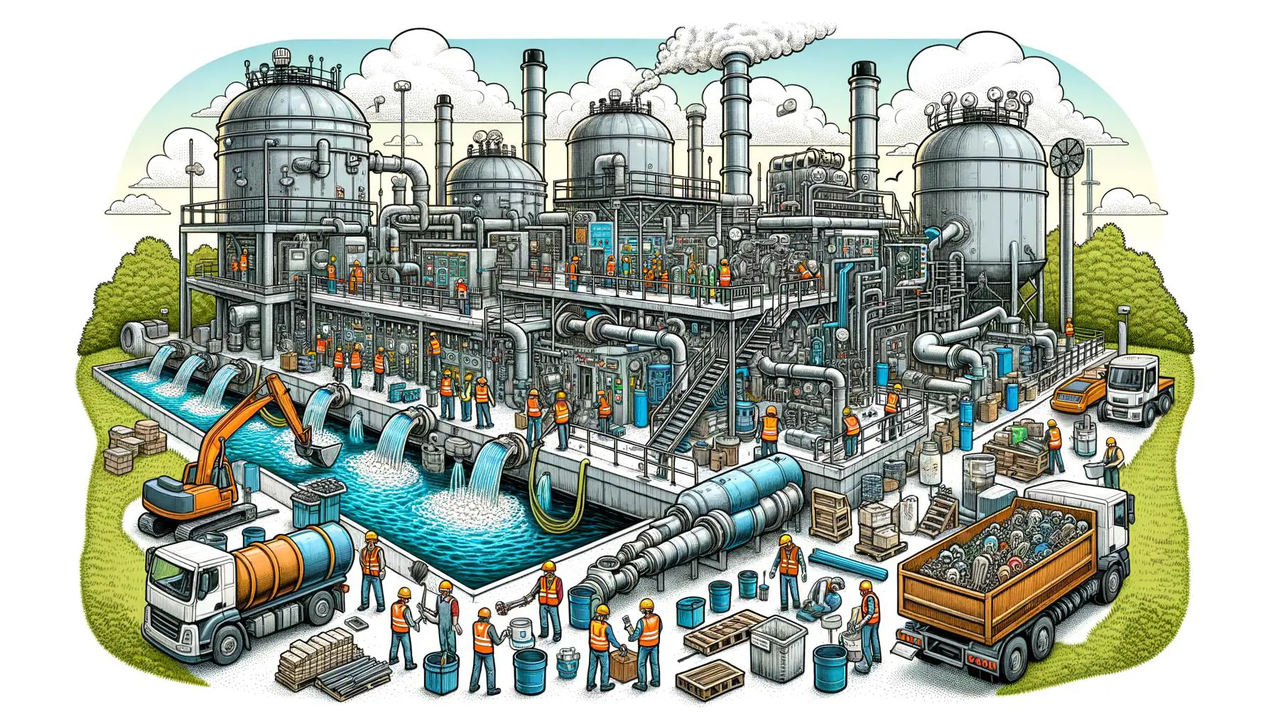 A doodle of a waste water treatment facility under renovation