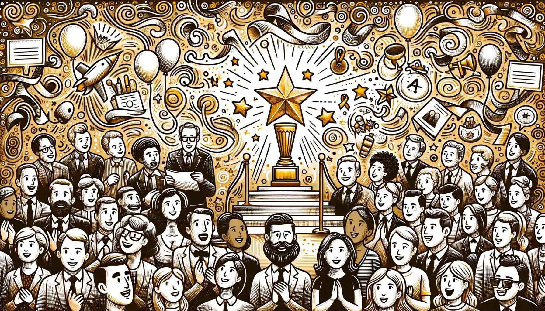 Illustration of city officials receiving awards