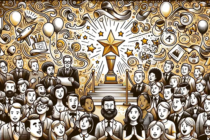Illustration of city officials receiving awards