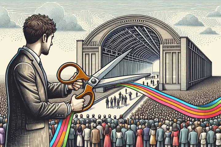 Illustration of a grand opening ribbon-cutting ceremony