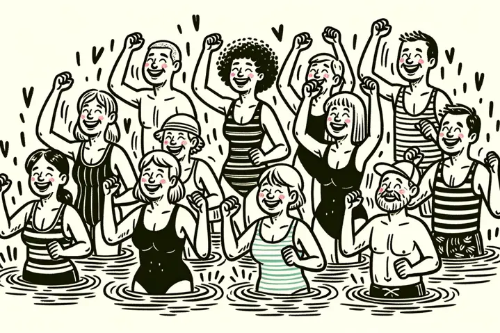 Illustration of a water aerobics class