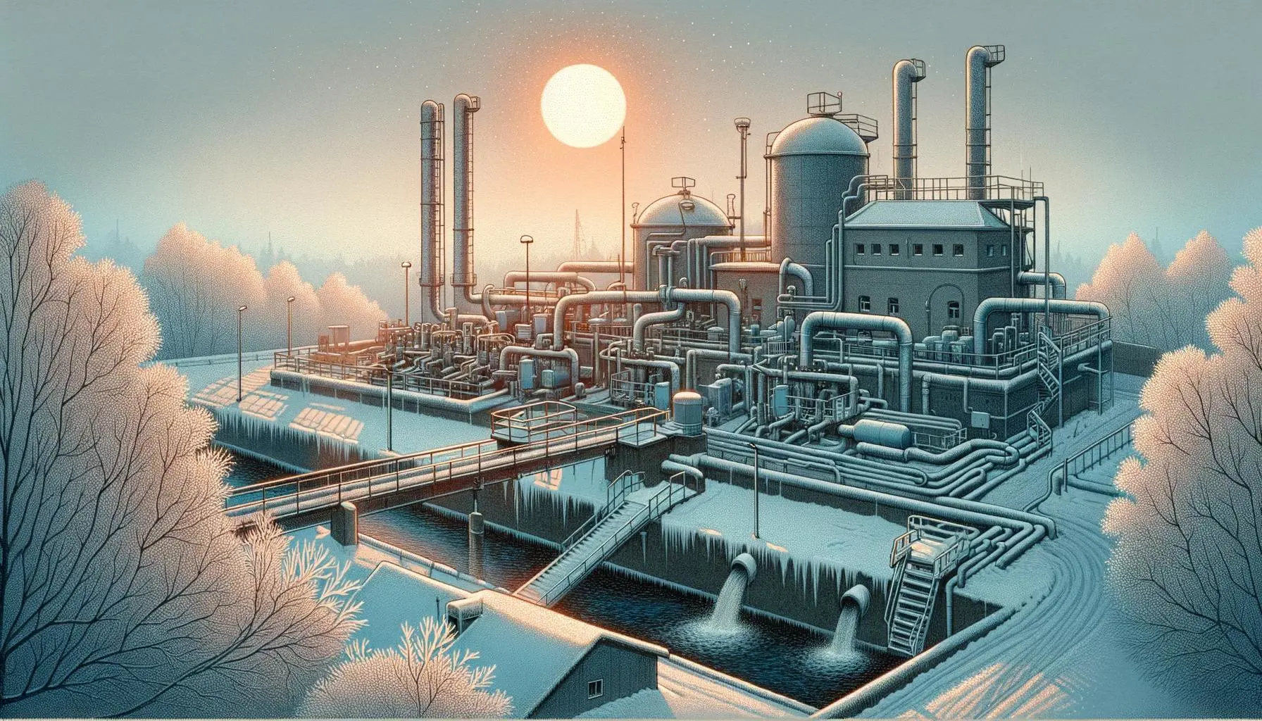 Illustration of the expansion of Owatonna's Wastewater Treatment Plant during winter