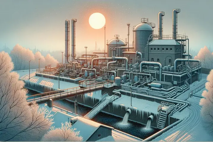 Illustration of the expansion of Owatonna's Wastewater Treatment Plant during winter