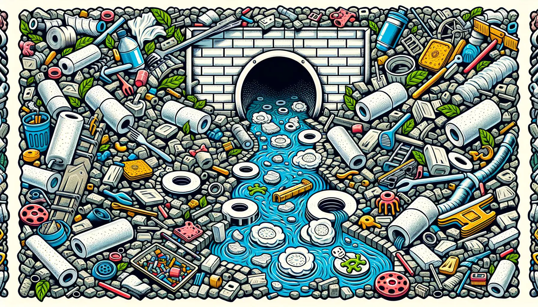 Clogged sewer illustration with non-flushable wipes