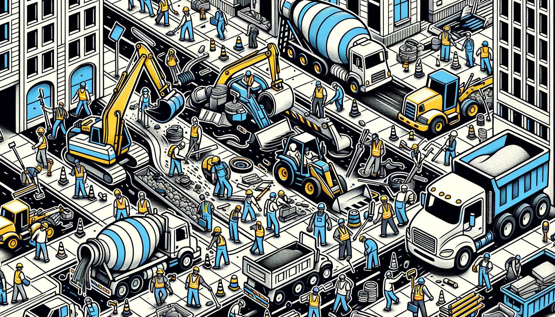 Street repair and construction illustration