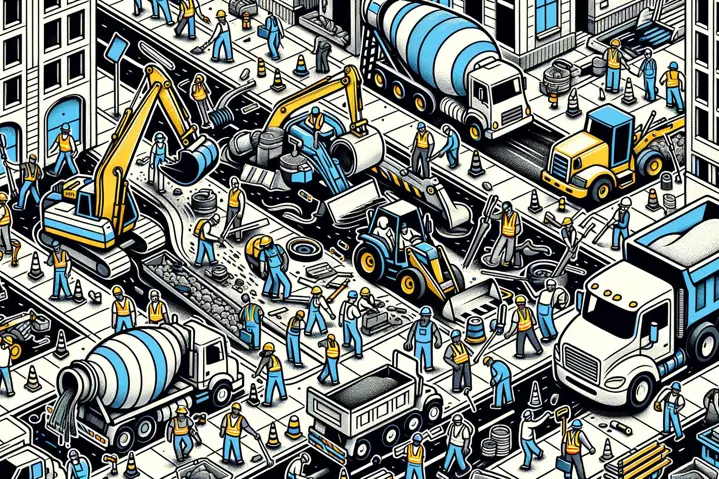 Street repair and construction illustration