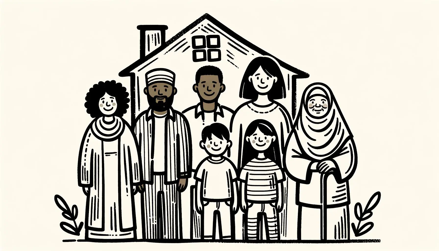 Illustration of community members around a future community center sign