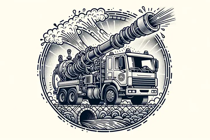 Illustration of a jetter truck cleaning sewer mains