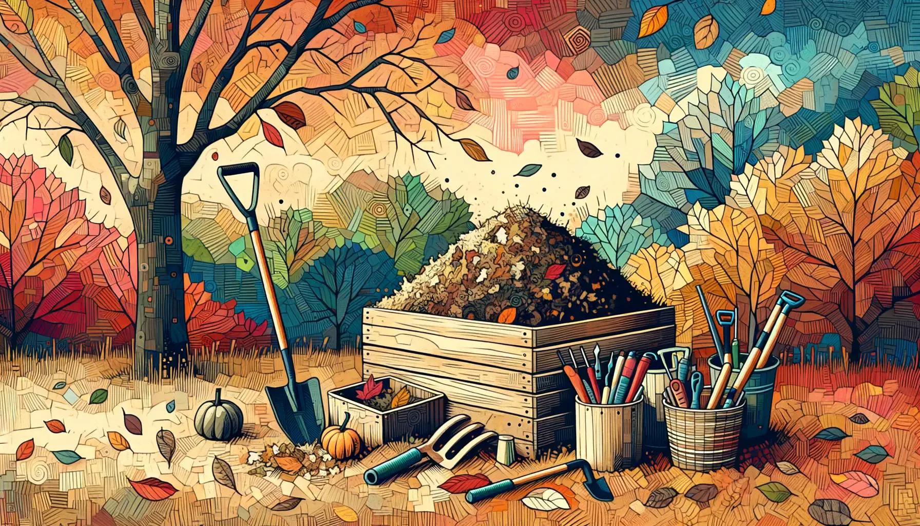 Abstract depiction of an autumn compost setup