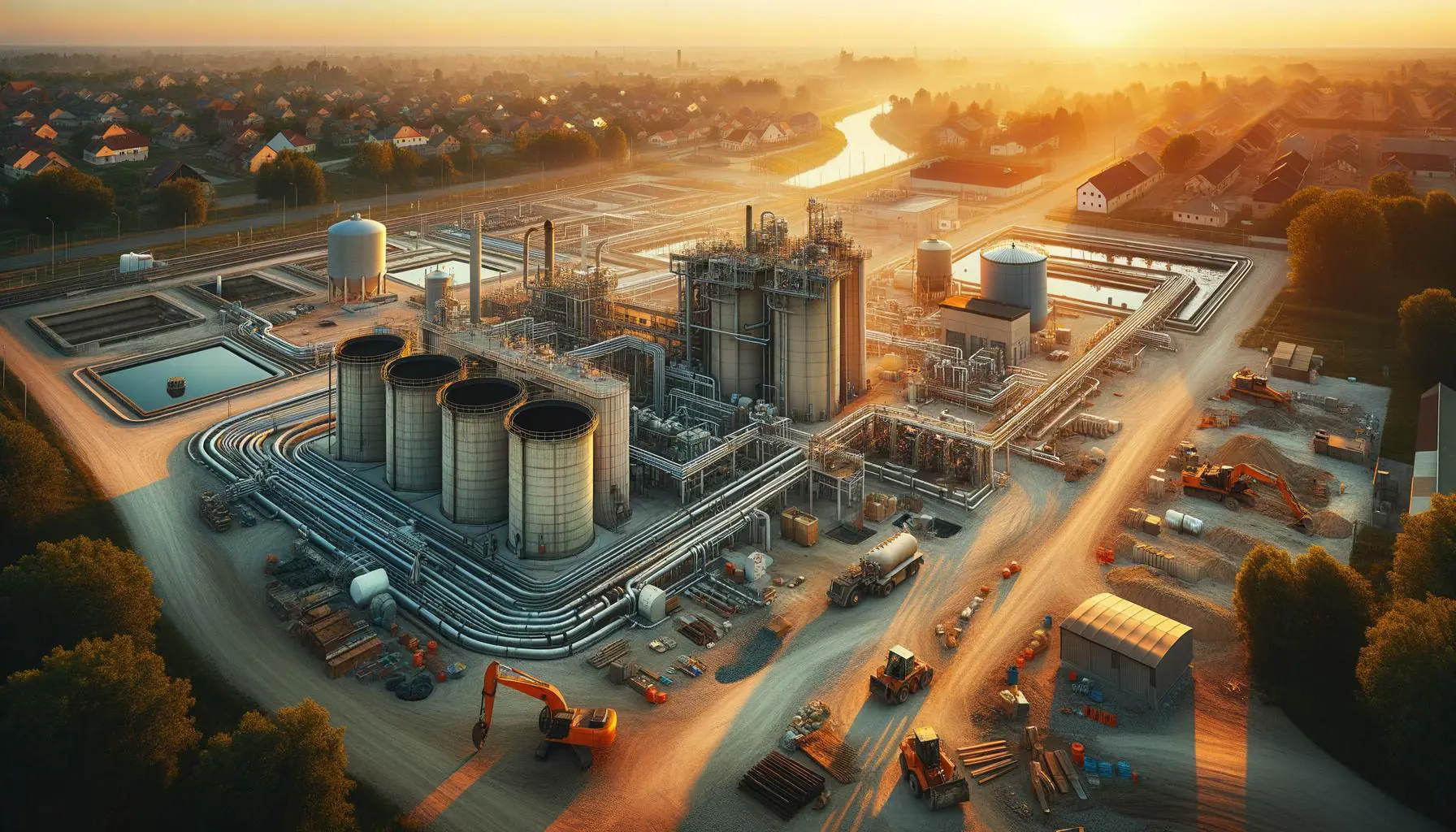 Owatonna's wastewater plant at sunset with ongoing expansion