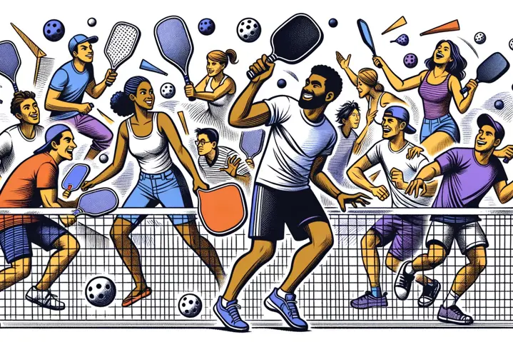 Simplified doodle of community members playing pickleball