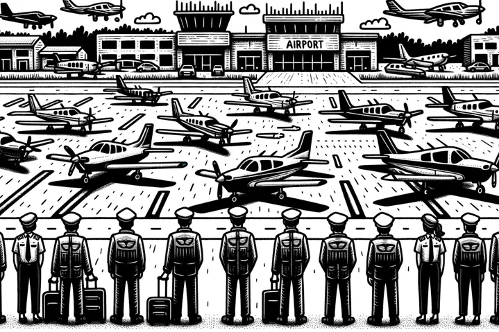 Drawing of planes and pilots at Owatonna Degner Regional Airport.