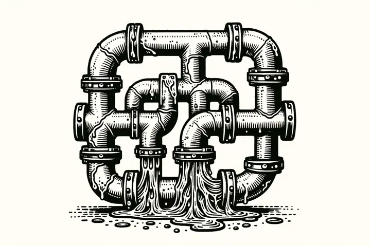 Illustration of clogged sewer pipes due to grease buildup