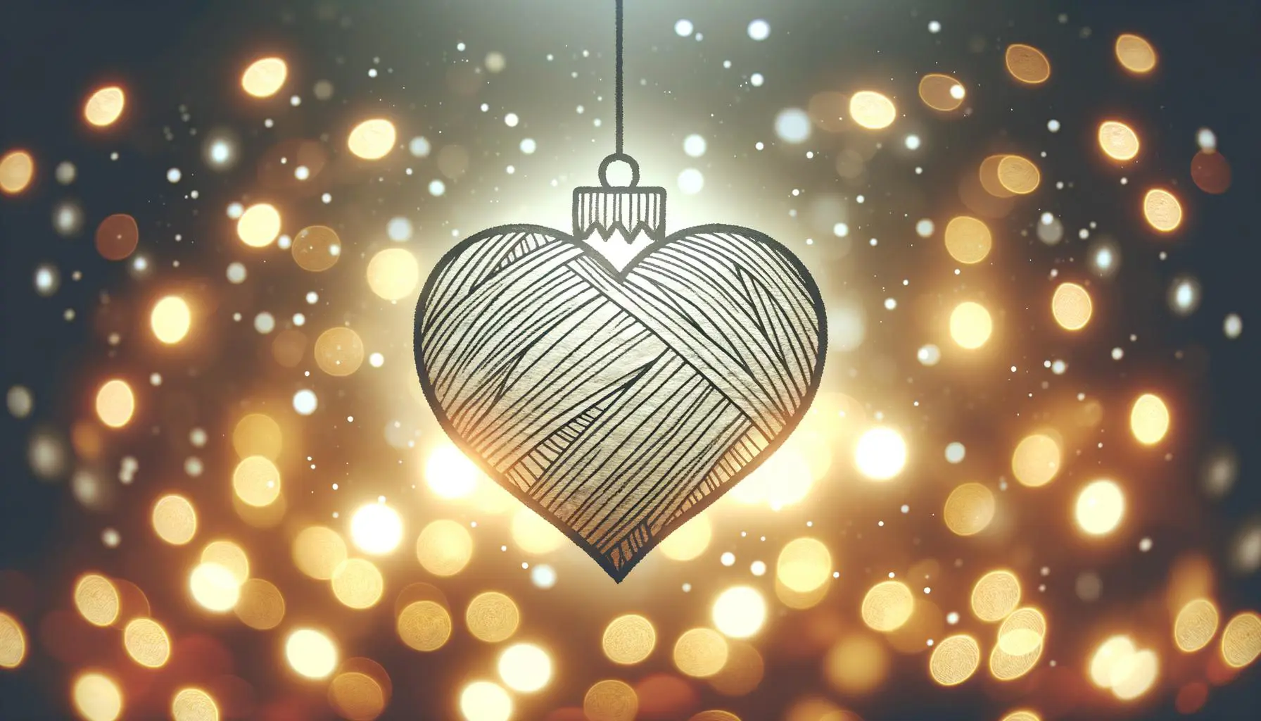Paper heart ornament with festive lights background.