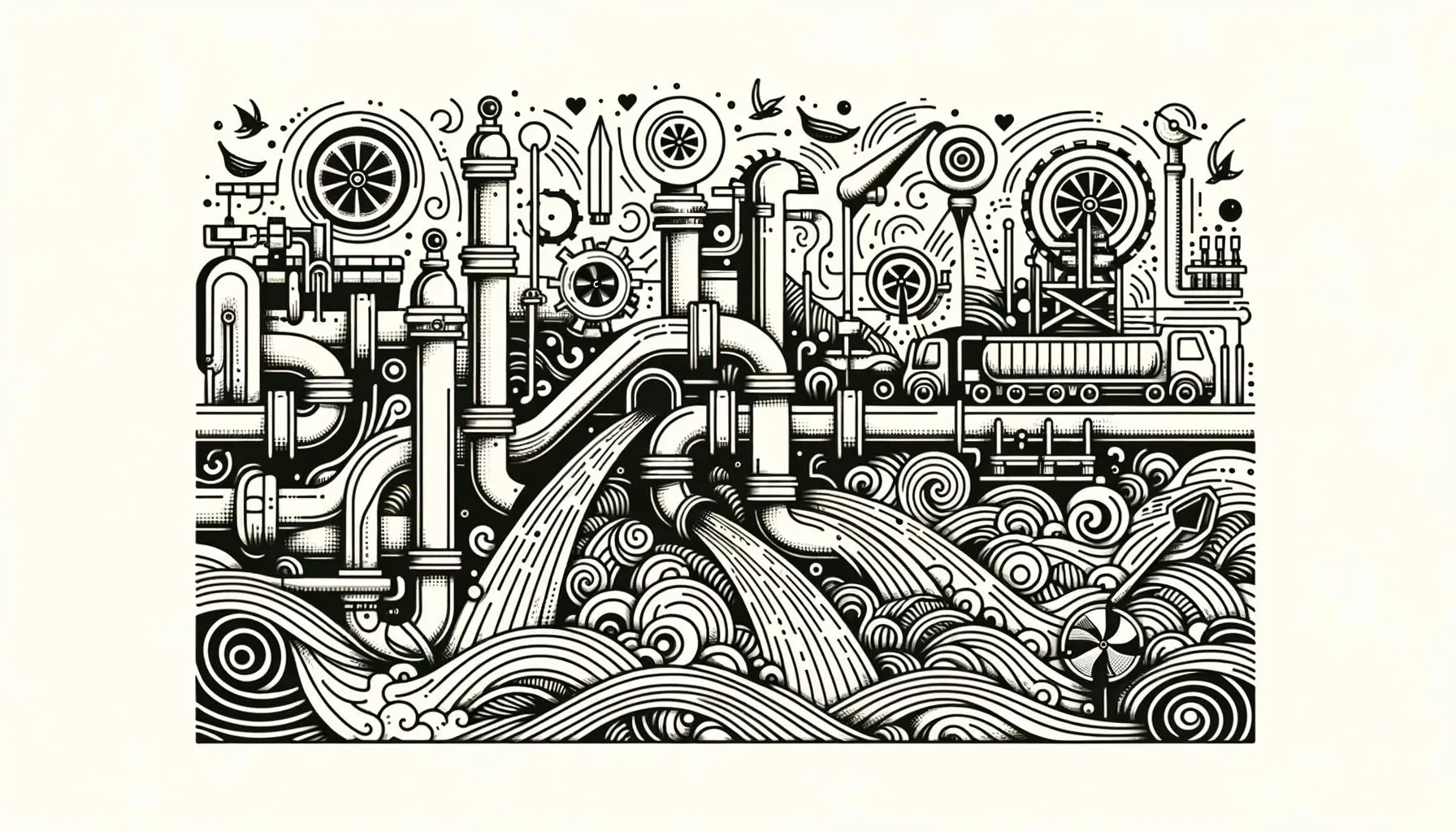 Illustration of sewer jetting process with machinery.
