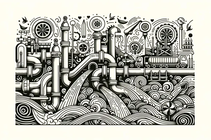 Illustration of sewer jetting process with machinery.
