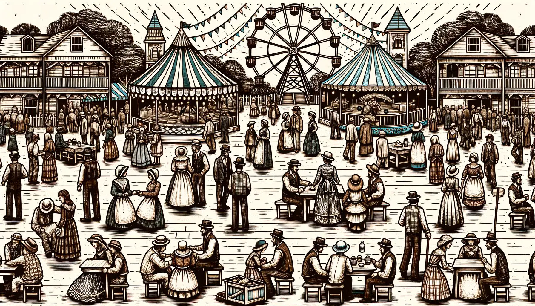 Doodle of community celebrating at a fairground for Juneteenth.