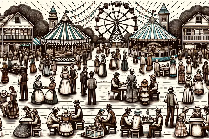 Doodle of community celebrating at a fairground for Juneteenth.