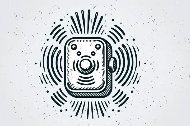 Illustration of a carbon monoxide alarm sounding with sound waves