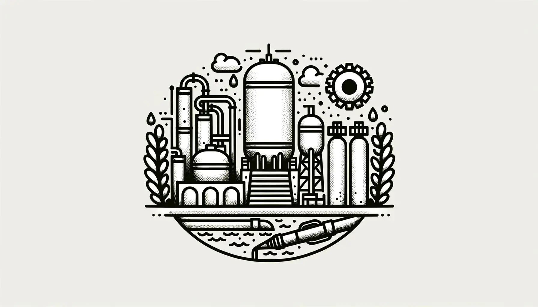 Doodle of a water treatment plant with a recognition badge