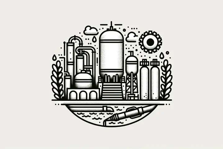 Doodle of a water treatment plant with a recognition badge