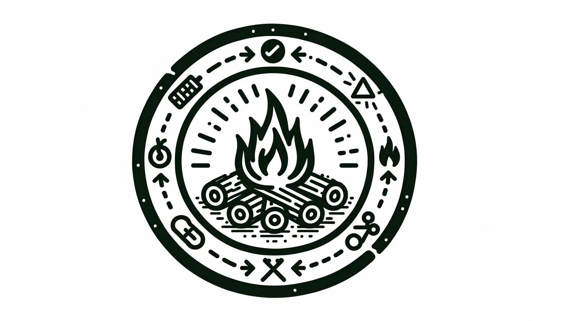 Illustration of a campfire with safety symbols
