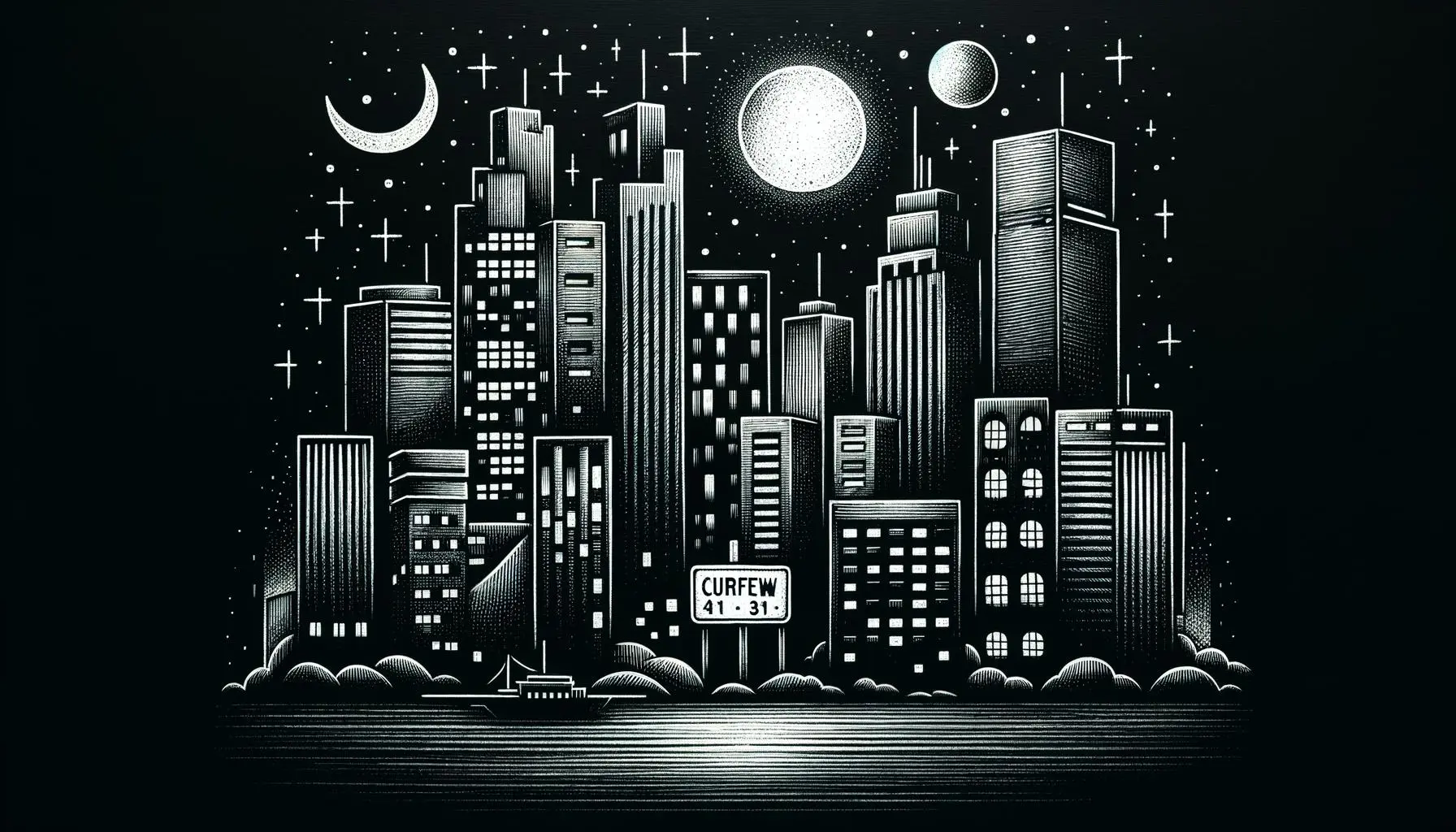Illustration of Owatonna cityscape with curfew hours.