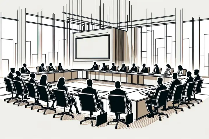 Illustration of a city council meeting in Owatonna.