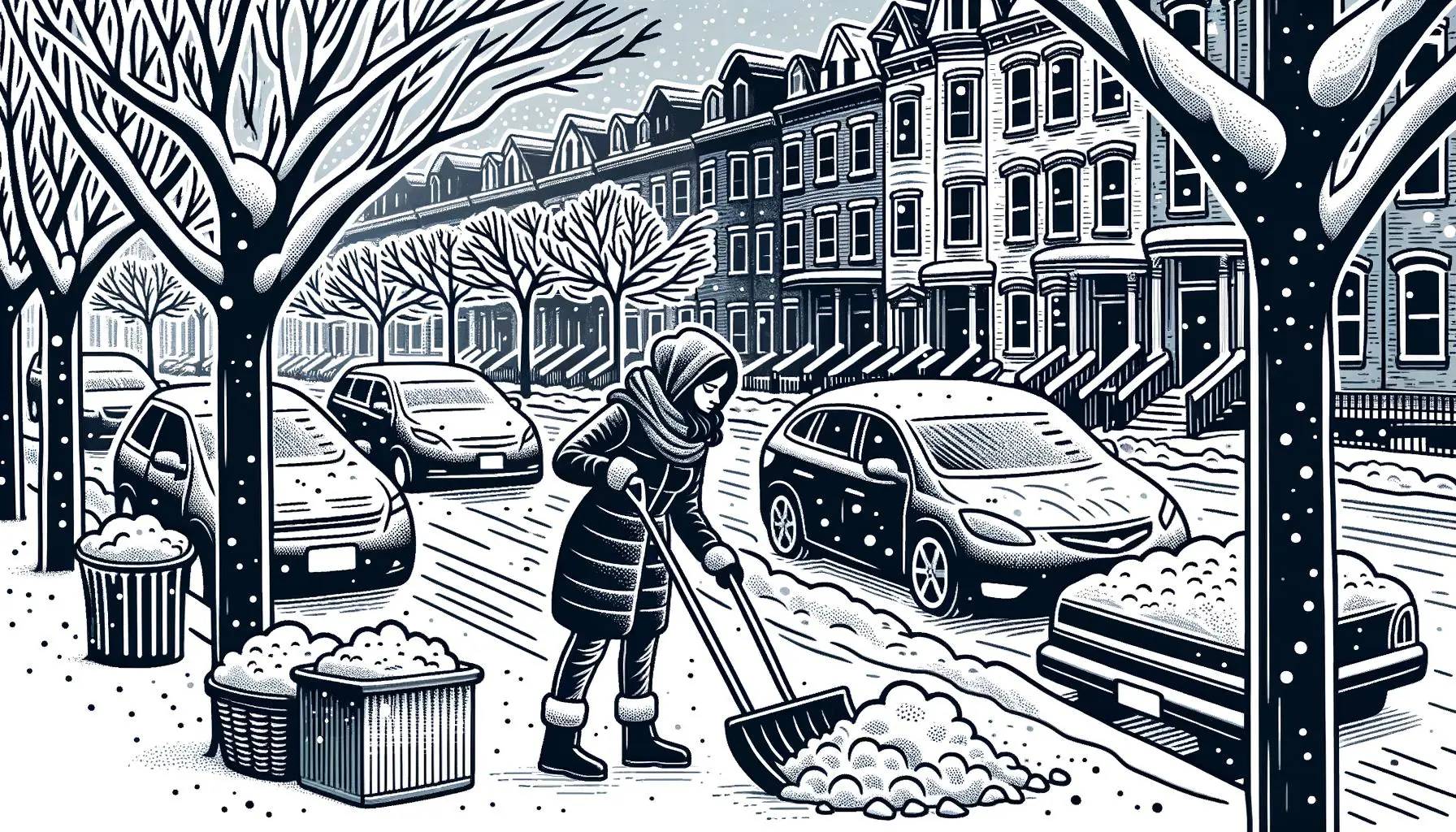 Doodle of an individual clearing snow off the sidewalk