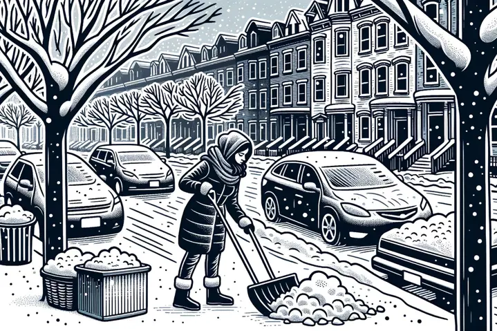 Doodle of an individual clearing snow off the sidewalk