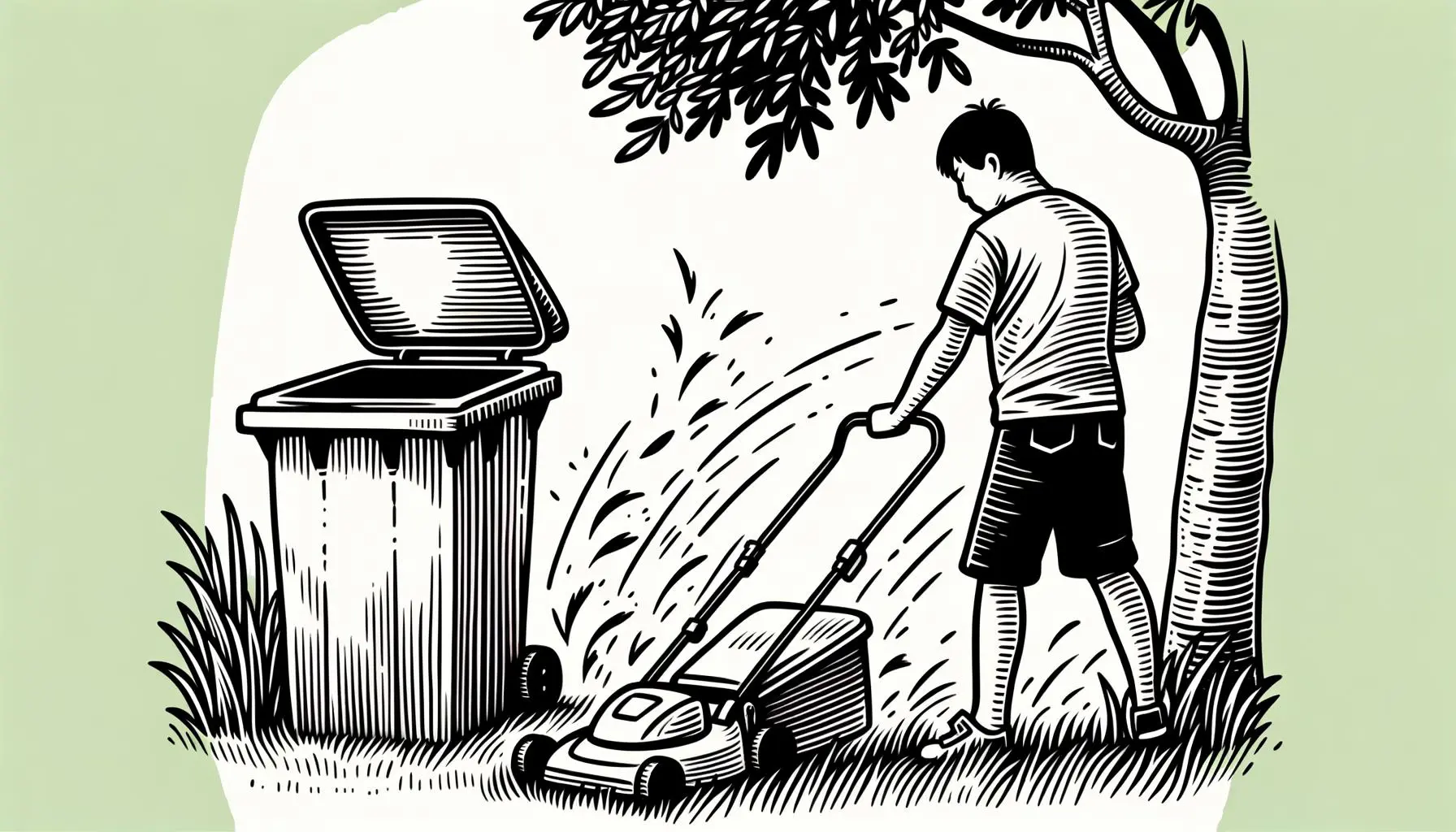 Illustration of maintaining a garden and proper waste disposal.