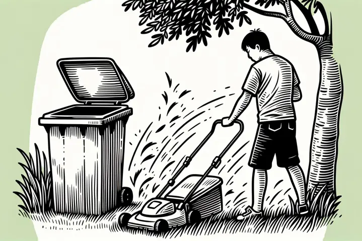 Illustration of maintaining a garden and proper waste disposal.